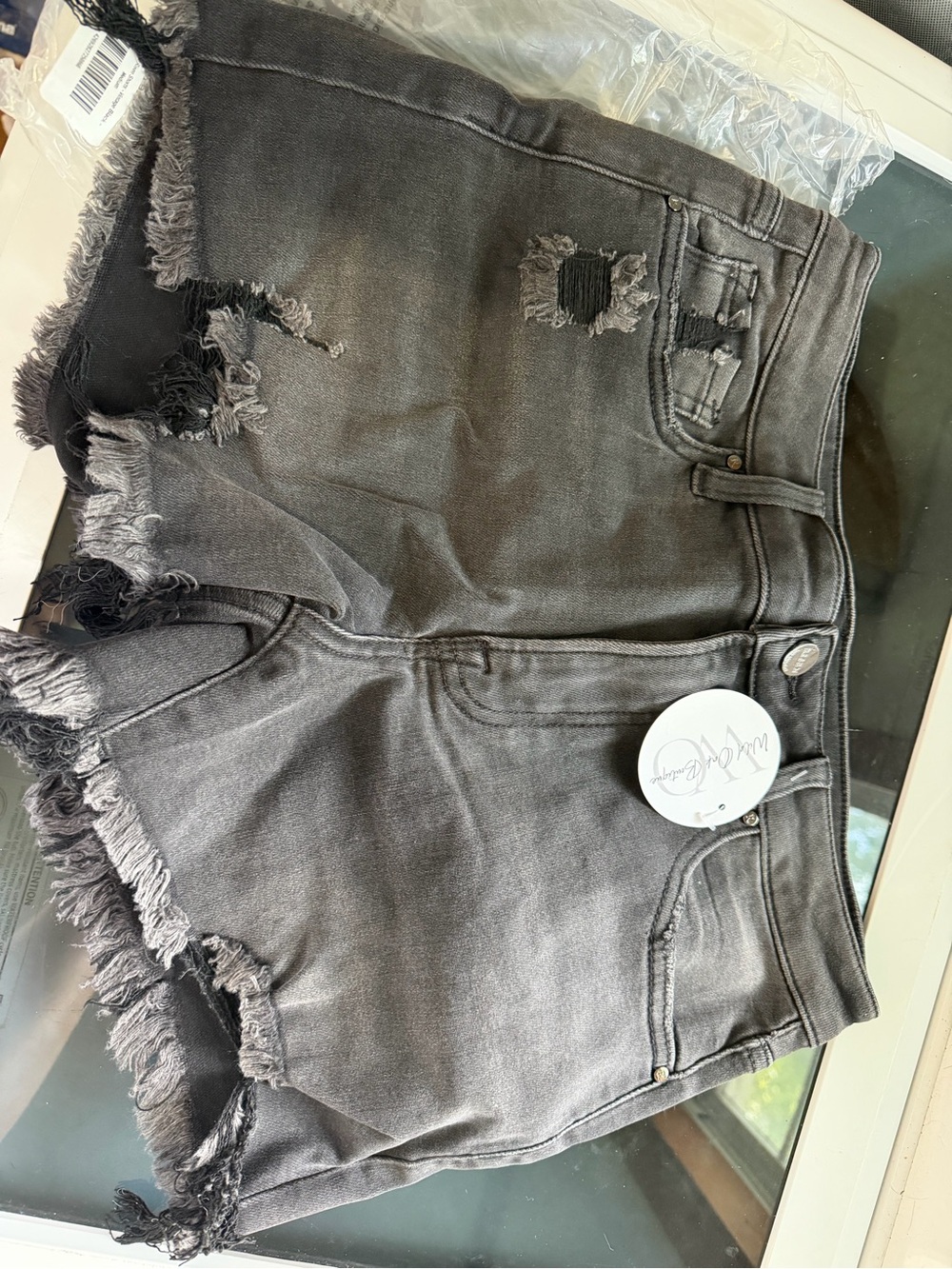 Women's High-Rise Distressed Gray Denim Shorts